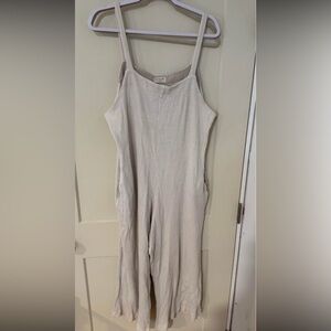 Light Beige Linen Blend Wide-Leg Jumpsuit